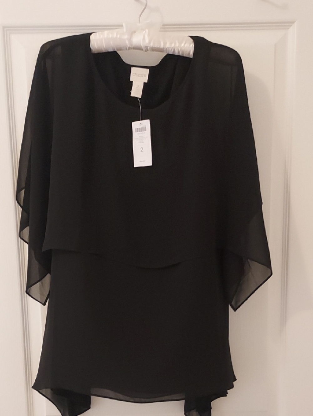 Chico's Black 3/4 sleeve flowy Scoop-Neck Top dressy Ladies NWT Gorgeous!